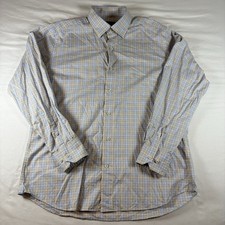 David Donahue Dress Shirt Plaid Button Down Men s L Premium Blue Tan Preppy