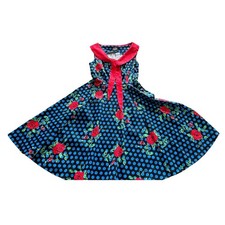 NWT VINTAGE Hearts & Roses  Peter Pan Collar Cotton Dress Sz US6 Retro Pin-up
