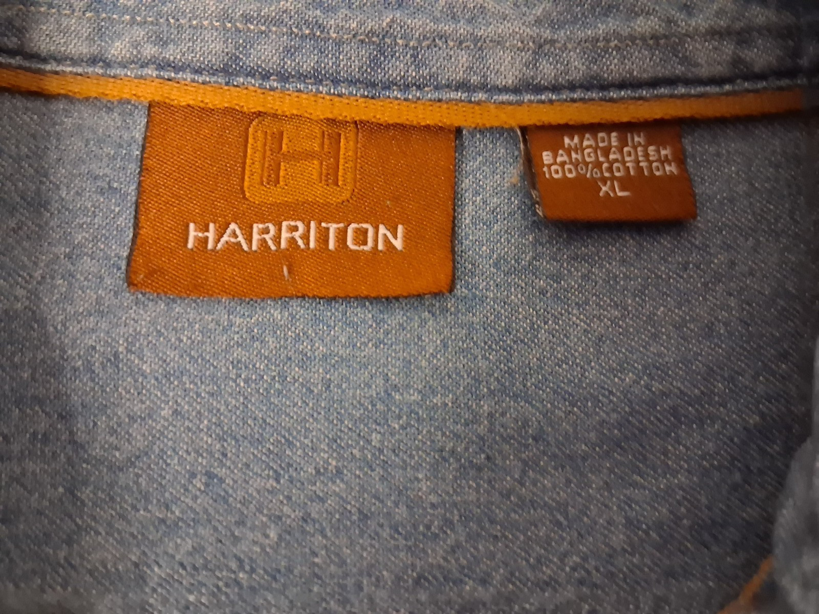 HARRITON Women's **XL Artsy Unique Denim Shirt Water Boats Birds Palm Trees