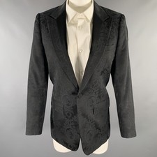 DIOR HOMME Chest Size Black Floral Polyester Blend Tuxedo Sport Coat