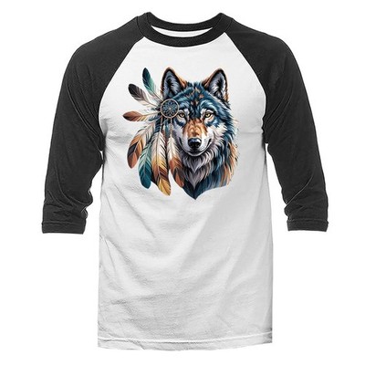 Native American Inspired Wolf Dreamcatcher Tribal Spirit Art 3/4 Sleeve Raglan