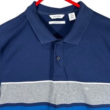Calvin Klein Liquid Touch Polo Shirt Mens Large Blue Grey Colorblock Cotton L