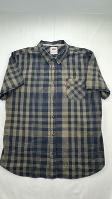Levi's Men s Blue Green Plaid Short Sleeve Button-Up Shirt Pockets XXL #0187