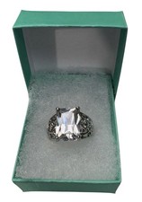 Vtg Sterling Silver Filigree Statement Ring Large Clear CZ Size 9.5 925 Stamped