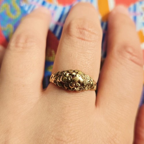 Vintage Solid 9K 9ct Gold 375 Ornate Gold Nugget Abstract Dome Ring, size 7.25 - Picture 2 of 16