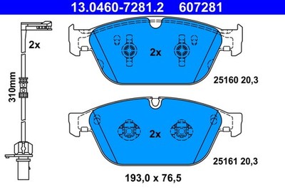 Front Axle ATE 13.0460-7281.2 Brake Pad Set, Disc Brake for Audi