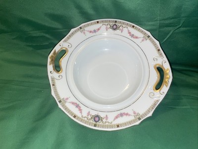 Vintage Eamag Bavaria Porcelain Serving Bowl Gold Handles No Lid Germany 7 