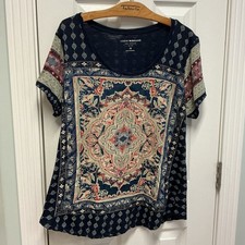 Lucky Brand SZ 1X Women  s Tapestry Print Tshirt Cotton Modal Blend NWOT Boho