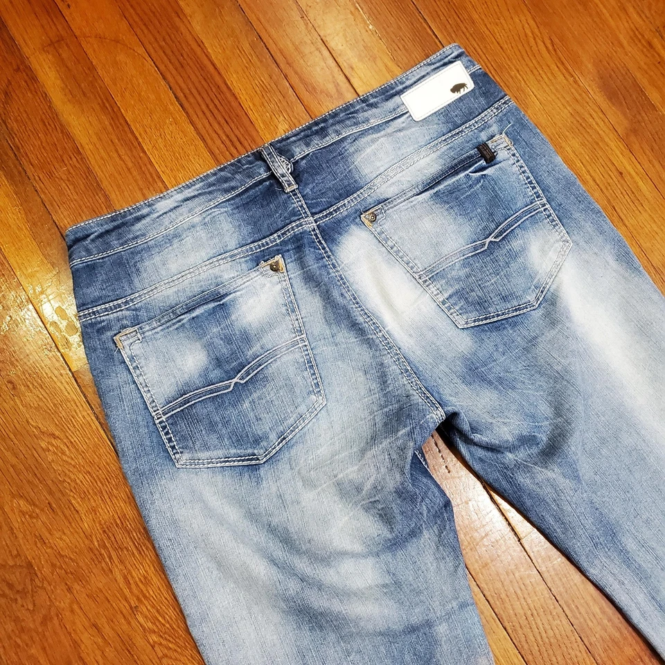 Pantalones de mezclilla rectos ajustados azul lavado claro Buffalo David Bitton Six para hombre 36x32 Foto 3 de 4