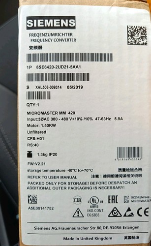 SIEMENS MICROMASTER MM 420 , 6SE6420 2UD21 5AA1 ,ENVÍO RÁPIDO! GARANTÍA FACTURA