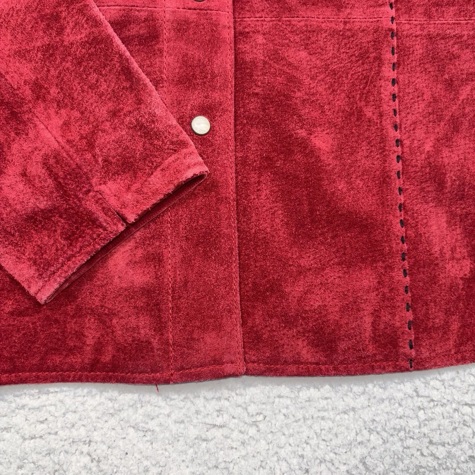 Ruff Hewn Western Suede Leather Jacket Women L (FIT S /M) Maroon Pearl Snap RARE - Image 4 of 4