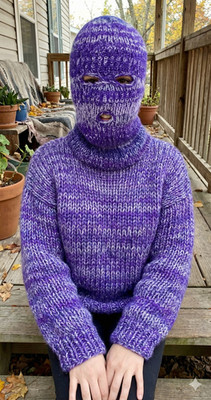 Balaclava Ski Mask Purple/Blue/White Triple Strand Double Layer Winter Hat Handm