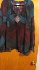 AVA VIV 3A WOMENS DARK MULTIPLE PRINT TOP NWT