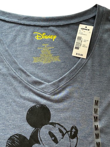 Disney Mickey Mouse Womens Blue T Shirt Medium V Neck Short Sleeve NWT - Picture 2 of 14
