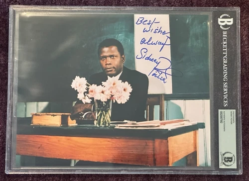 SIDNEY POITIER Signed 8 X 10 PHOTO Beckett Encapsulated w/ Inscription