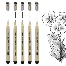 5-Piece Fineliner Pen, Assorted Point Sizes 0.1 to 1mm Ultra Fine Tips Pens, ...