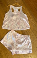 Victoria Secret Racer Back Tank Short Pajama Set Large Pink Iconic Stripes