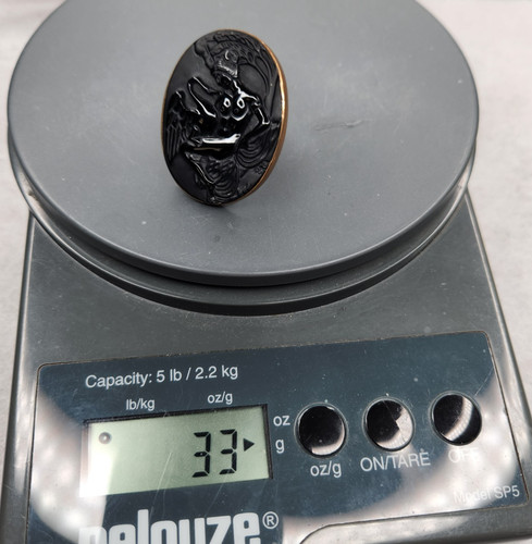 Stephen Dweck Signed Black Onyx Cameo Statement Ring Bronze 33g Size 8