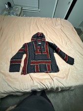 Kids Baja Hoodie Mexican Poncho Pullover Artesan as Vega Gray Red Striped