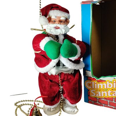 Vtg Climbing Santa Holiday decor TRIMMINGS ETC plays music(doesn't climb)w/box