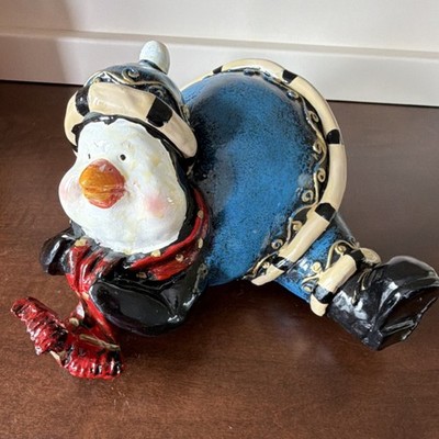 Ceramic Penguin Figurine Glossy 3D Effect Blue Black White Red Orange