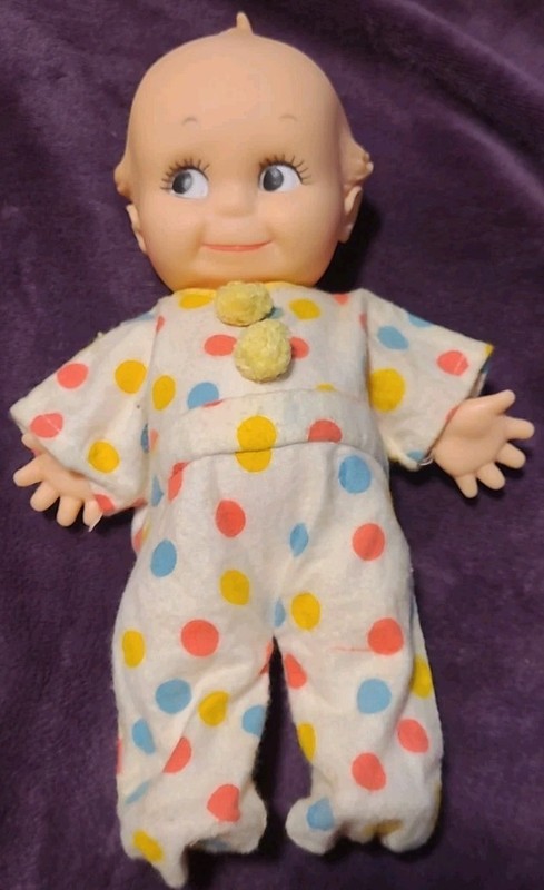 1960s 1970s Cameo Kewpie Squeak Toy 10" Doll☆Marked Head, Foot, & Back☆ Dressed