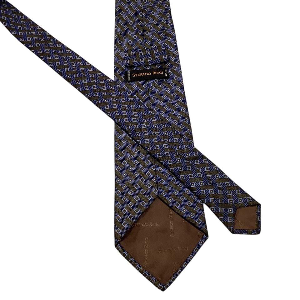 STEFANO RICCI 男式 100% 真丝 XL 领带意大利豪华几何绿色/蓝色二手状况完好 — 第 3/3 张图片