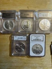LOT OF (5) MIXED SILVER COINS & SILVER EAGLES MS68-69-70 5 TOTAL 1 OZ SILVERS