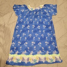 Barbizon Womens 2X Blue Tropical Rayon Dress With Floral & Palm Tree Print
