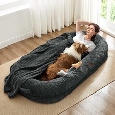 Human Dog Bed for Adult - Luxury Faux Fur Giant Size Dog Bed with Portable Ha...