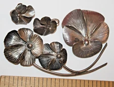 3pc Vint. Sterling Silver Sgn. Stuart Nye Lot Pansy Brooch Pin Earrings 925 Pat#