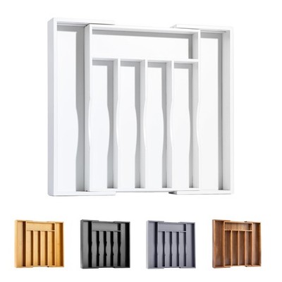 Bellsal White Silverware Organizer Kitchen Drawer 7 Slots Expandable,