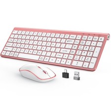 Pink Wireless Keyboard And Mouse Typewriter Ergonomic Quiet Computer Desktop