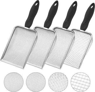 4-Pack Stainless Steel Soil Sifter Set with Handle, Multi-Mesh Garden Sifter for