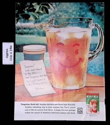 1960 Kool-Aid Tangerine Delicious New Flavor Pitcher With A Smile Print Ad 52561
