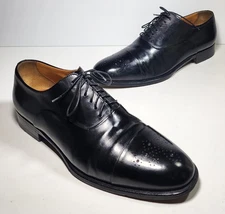 $575 Santoni Black Calf Skin Leather Oxford Cap Toe Shoe Mens Sz 10