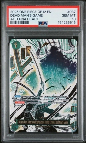 2025 ONE PIECE OP12-037 LEGACY OF THE MASTER ZORO DEAD MAN'S GAME PSA 10