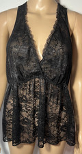 Linea Donatella Babydoll Chemise Cami Womens Top Black Sheer Lace Size XL