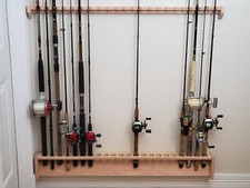 Custom Fishing Rod Rack, Solid Red Oak Wood, Unfinished  22 Rods, 46 Inches