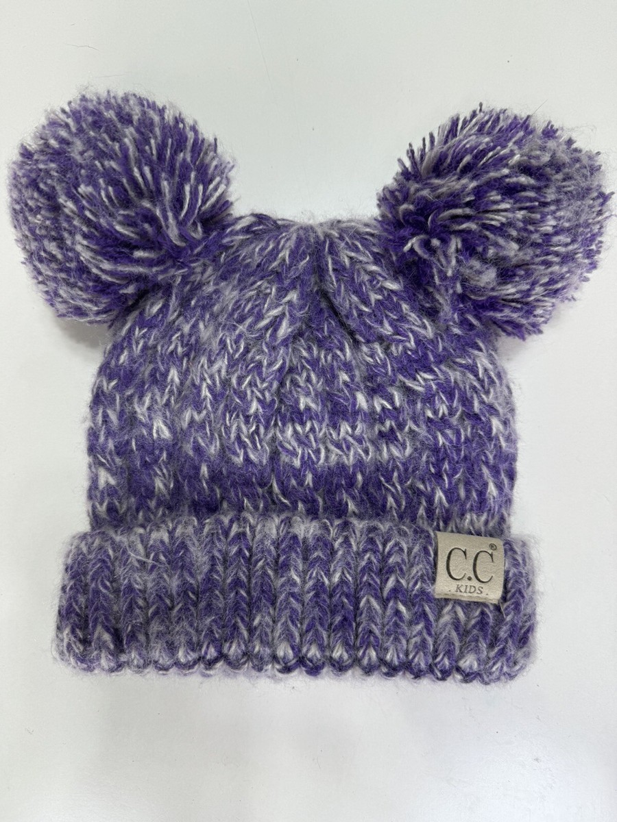 Purple Color Double Pom Beannie Purple Faux Fur Double Pom Beanie | Double Pom Pom Beanie  main image 3