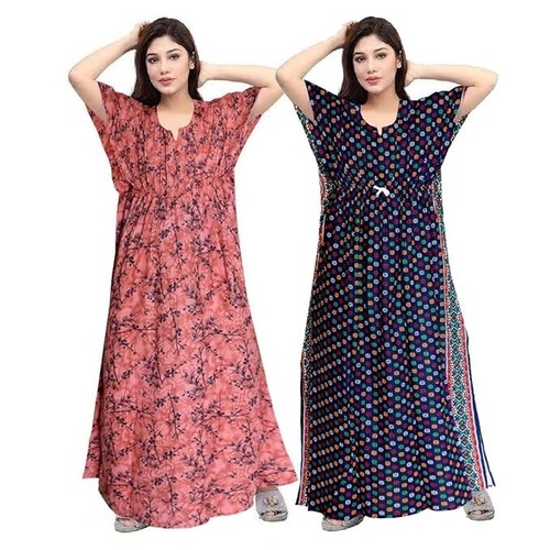 Women's Fashion Cotton Printed Full Length Maxi Night Gown Wear Kaftan - 第 1/5 張圖片