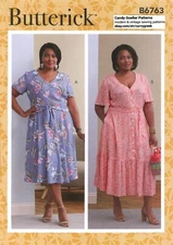Butterick B6763 PLUS SIZE V-Neck Button Front Dress Sz 18W-24W UNCUT Pattern