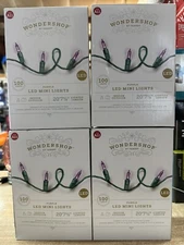 SET OF 4 100ct LED Mini PURPLE Christmas String Lights w/Green Wire HALLOWEEN