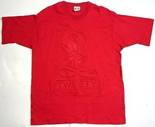 Looney Tunes Tweety Vtg 90's Red Embossed Big Logo Single Stitch T-Shirt Top L