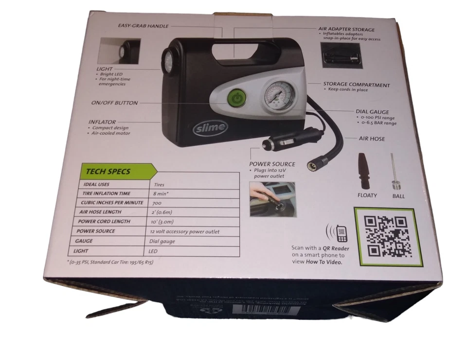 Slime Portable 12v Standard Tire Inflator 700 Cubic Inch Per Minute/Brite Light - Image 3 of 4
