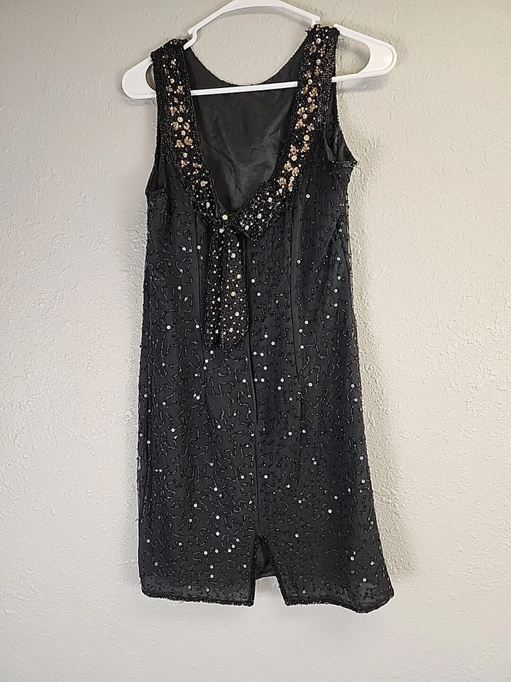 复古 Stenay 黑色串珠亮片鸡尾酒礼服,尺寸 N/A — 第 4/4 张图片