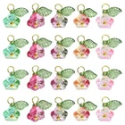 50Pcs Glass Flower Charms Green Leaf Pendant for Jewelry Earring Necklace Making