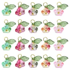 50Pcs Glass Flower Charms Green Leaf Pendant for Jewelry Earring Necklace Making