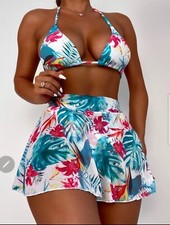 Women  s 3piece Swimsuit Set - 3Day Free Shipping- Medium - Blue print