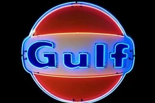New Gulf Gasoline Neon Light Sign 24"x24" Real Glass Bar Beer Man Cave